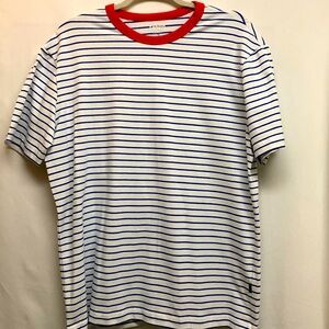 Zengjo T Shirt Mens Large Blue White Striped Shirt Short Sleeve Punk Rock Grunge